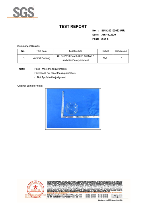 SGS-UL-94 Flame retardant certification